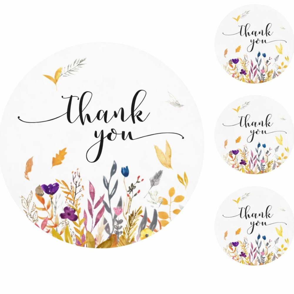500ct Thank You Floral Round Stickers, 1 inch - Picture 3 of 3